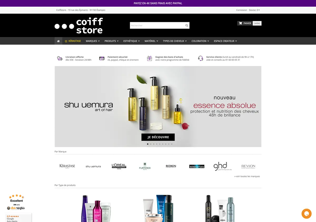 Aperçu du site e-commerce Coiffstore sur Prestashop