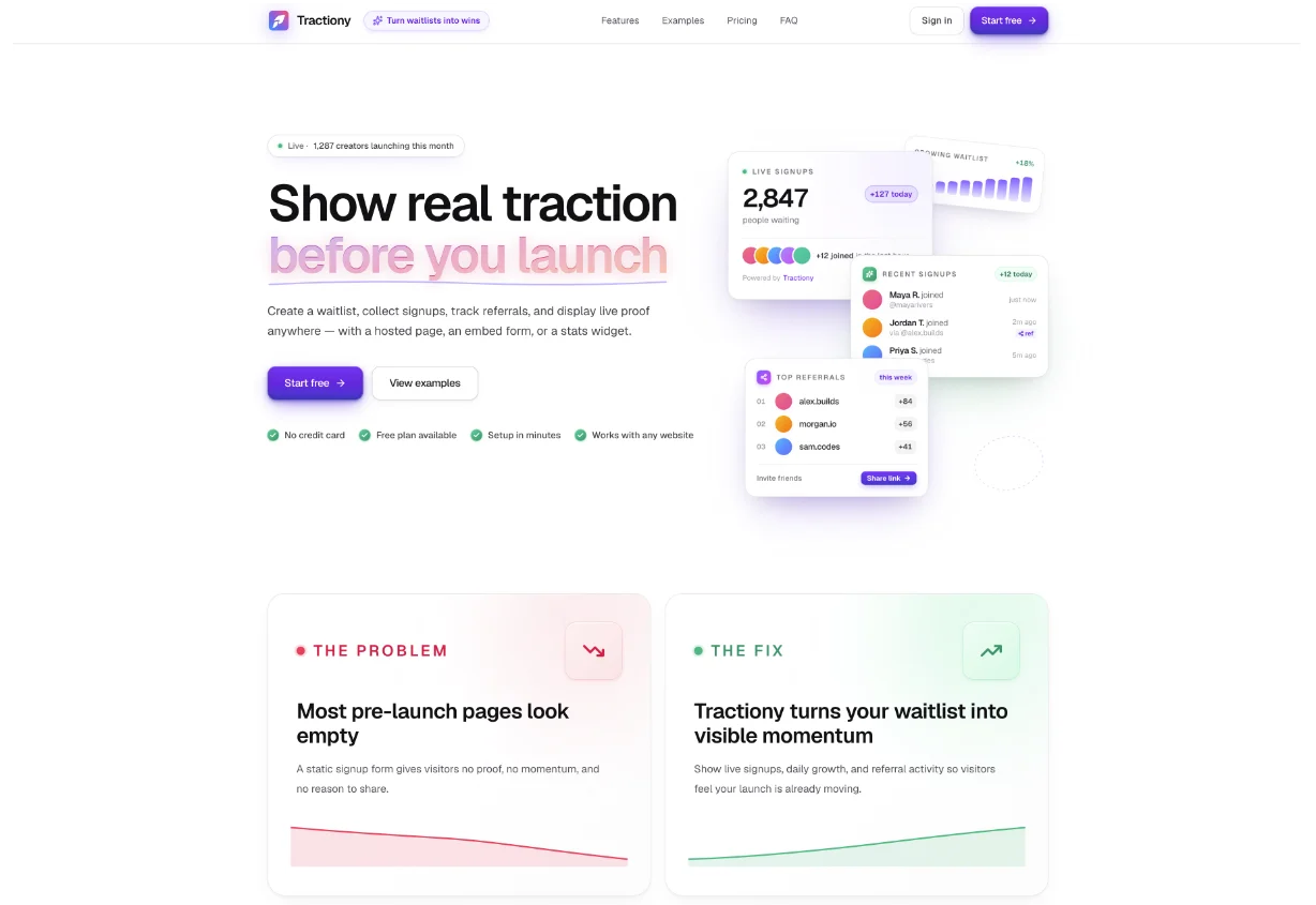 Aperçu du SaaS Waitlist & Social Proof : Tractiony